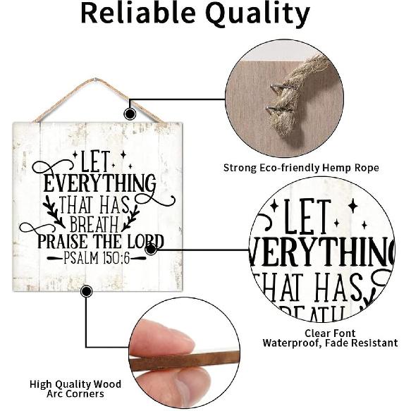 

12x12in Wood Sign Christian Saying Let Everything That Has Breath Praise the Lord Psalm 150:6 Rustic Chic Bible Verse Wall Hanging Wooden Plaque for 12x12in