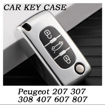 Mode Autosleutelhoes Cover Voor Peugeot 207 307 308 407 607 807 Beschermde Sleutelhanger Fob