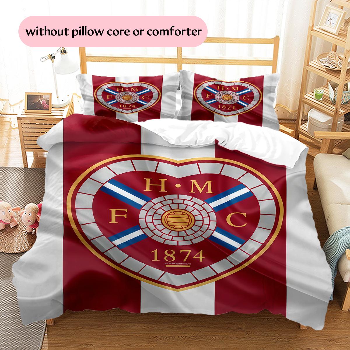 Heart of Midlothian FC Pattern Bedding Home Decoration Birthday Gift (1 * duvet cover + 2 * pillowcase, without core) 135x200cm