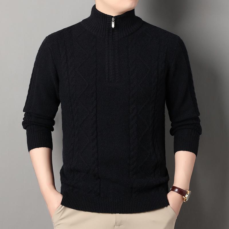 

Чоловічий зимовий светр великої ваги на половину блискавки 2025: Товстий, теплий жакардовий трикотаж з напіввисоким коміром 4XL (190-215 jins)