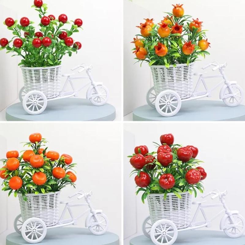 Simulation Flower Decorations Rattan Flower Basket Tricycle Bicycle Model Home Garden Wedding Party Decoration Romantic And Cute