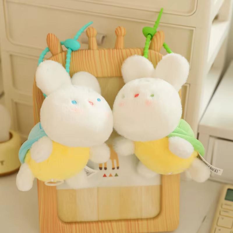 Cartone animato adorabile coniglio tartaruga peluche tira il filo coda scodinzolante peluche portachiavi borsa ciondolo portachiavi auto regalo di compleanno per ragazza