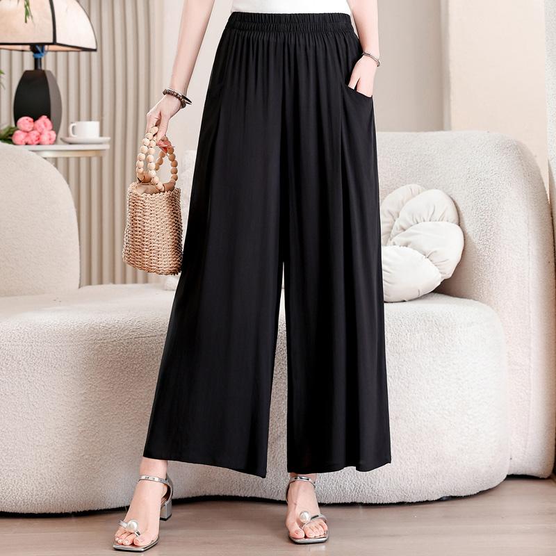 Summer Wide Leg Pants Woman Clothes Elastic Waist Elegant Casual Summer Pants