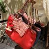 New Oversized Large-capacity Red Shoulder Hand-held Plaid Canvas Bag Versatile Student Commuter Leisure Tote Bag Women