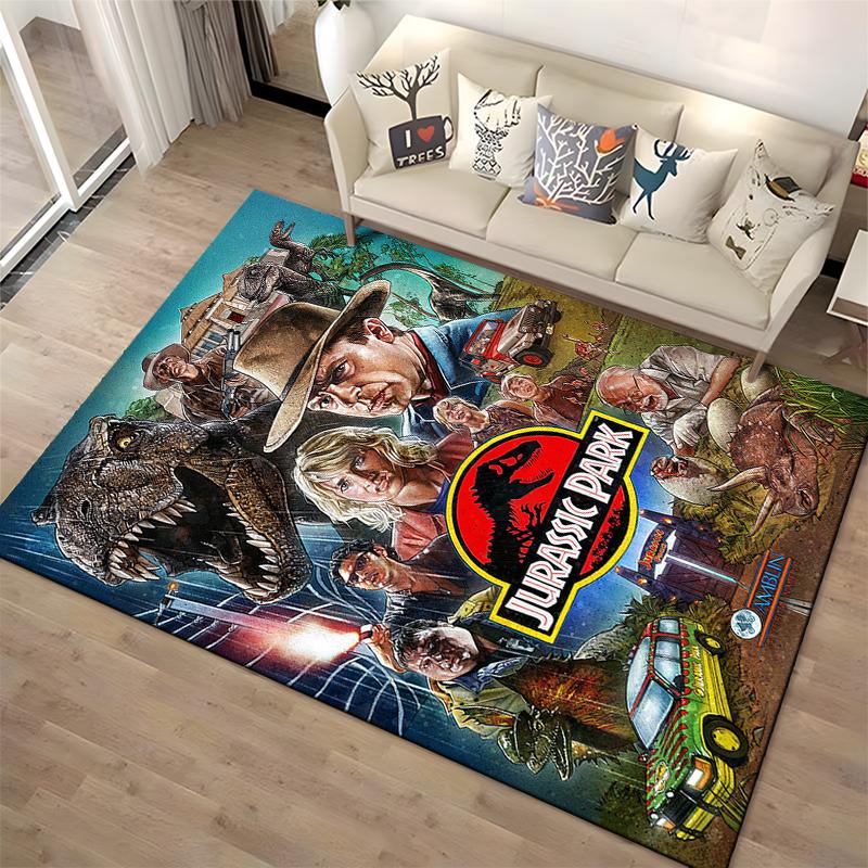 Jurassic Park Themed Carpet with Dinosaur Print and Movie Characters Suitable for use as an anti-slip for living room bedroom sofas