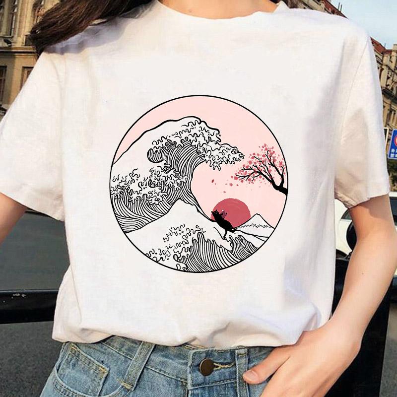 

Watercolor Cartoon T-Shirt Trend Style Women Tees Cute Pattern Round Neck Summer Top White Clothes Loose Lady White Tshirts L білий