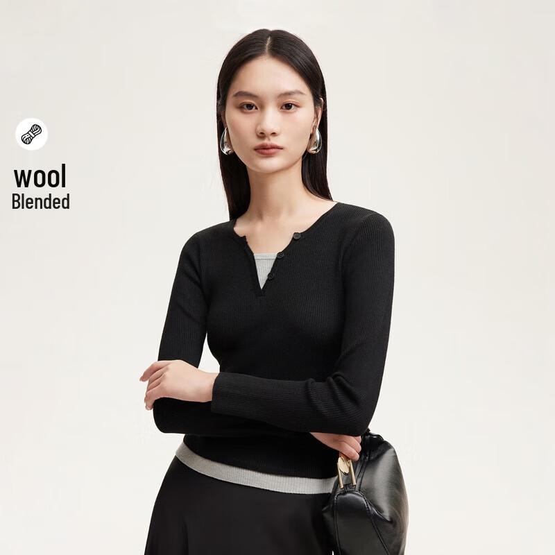 

VEROMODA Women s V-Neck Faux Two-Piece Patchwork Knit Top S