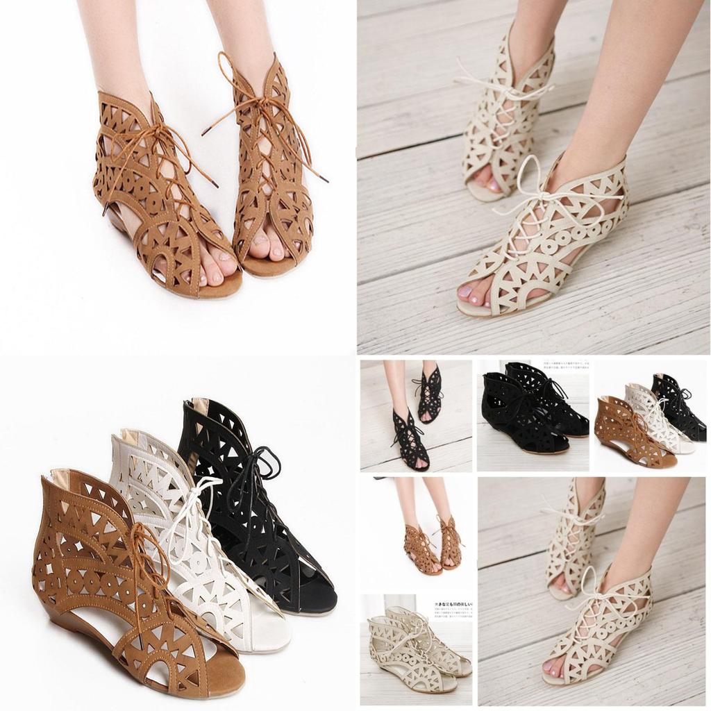 Elegant 2018 New Fashion Roman Hole Flat Sandals For Women In Summer Casual Style