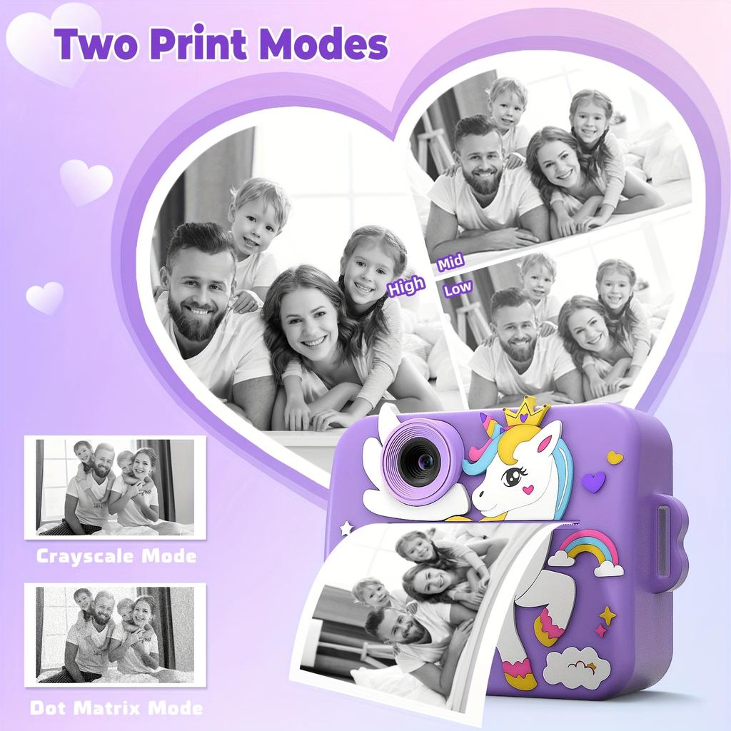 Kids Camera Instant Print with Silicone Cover, Creative Gifts for Girls Age 12+ Birthday , 1080P Digital Camera Toy
