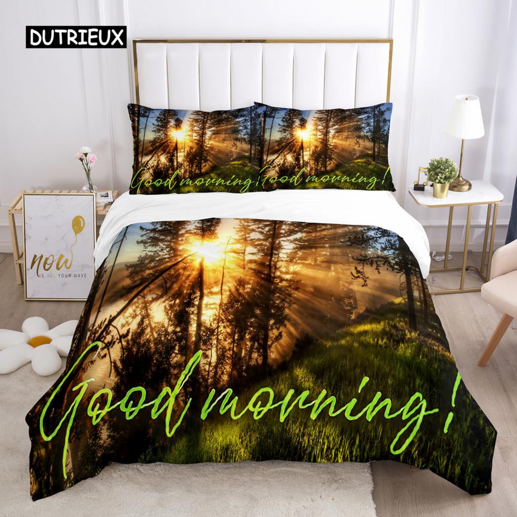 Good Morning Duvet Cover Set Microfiber Coffee Rose Cozy Breakfast Twin Bedding Set Double Queen King Size 2/3pcs Quilt Cover
