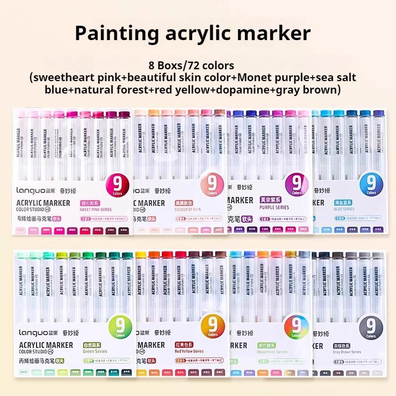 Languo Acrylic Marker Pen Soft Head Art Markers Painting Pen for Rock Painting Mug Glass Ceramic DIY Graffiti Acrylic Paint Pens