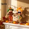 Halloween Porch Decor Standing Fall Scarecrow Decoration, Rustic Thanksgiving Ornament Indoor Home with Clothes Hat for Autumn Harvest Decorative