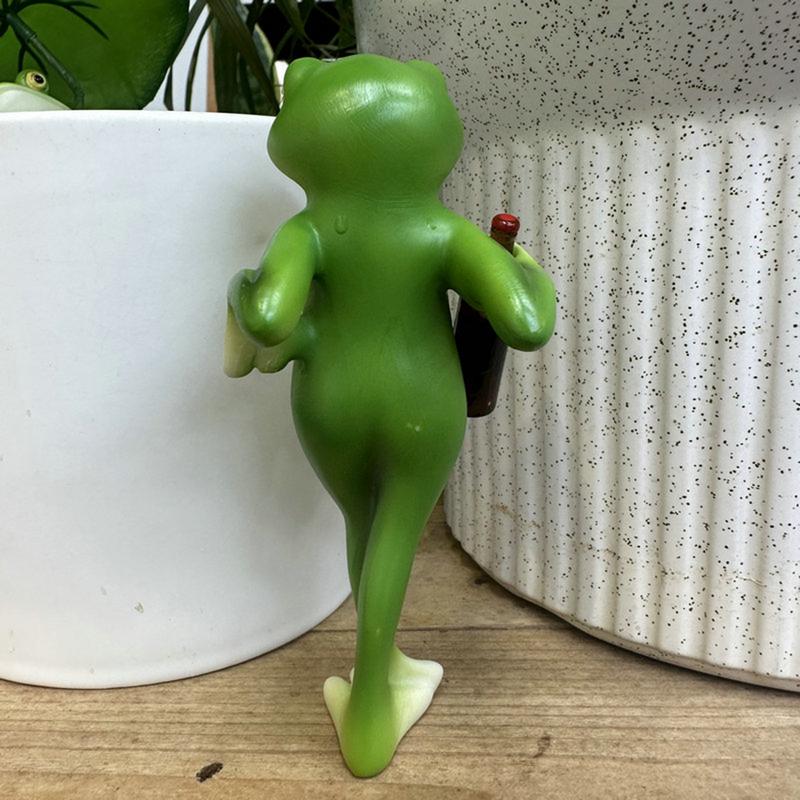 1pc Frog Ornament Resin Decorative Cartoon Animal Hand-Painted Sitting Lying Down Standing Frog Figurines Garden Home Decor