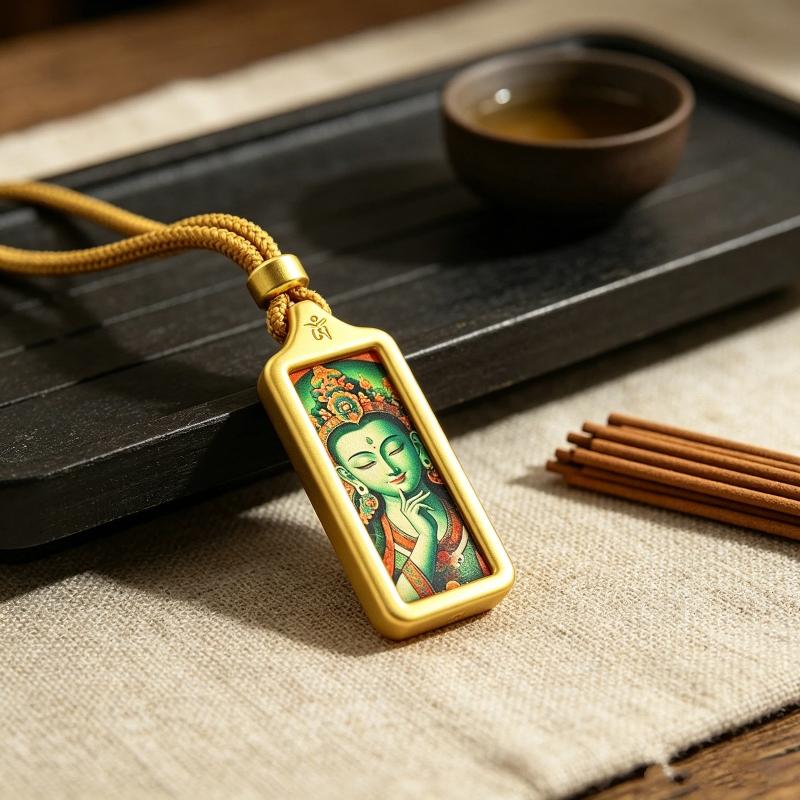 Sacred Tara Thangka Necklace Gold Plated for Spiritual Growth and Protection