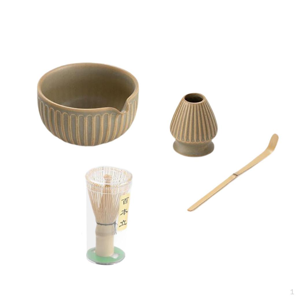 Miska Matcha s výlevkou pro přípravu čaje, bambusový držák na metličku, japonská sada