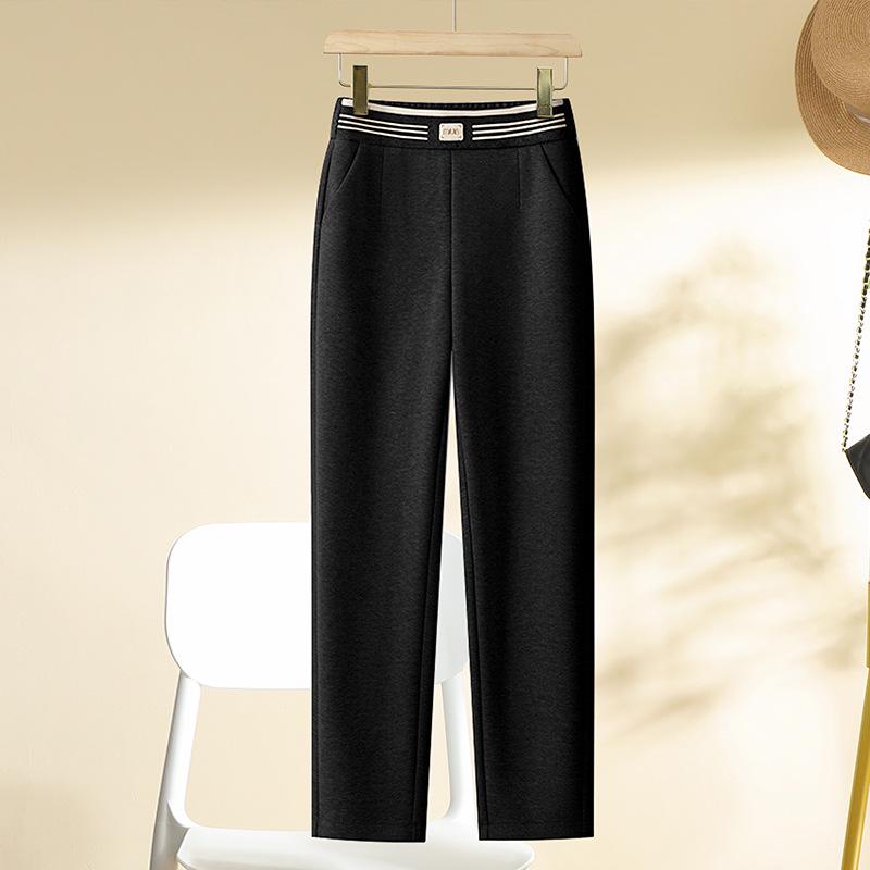 Dámské texturované harémové kalhoty s vysokým pasem - Zeštíhlující, zateplené, ležérní francouzský styl pro podzim/zimu 2024