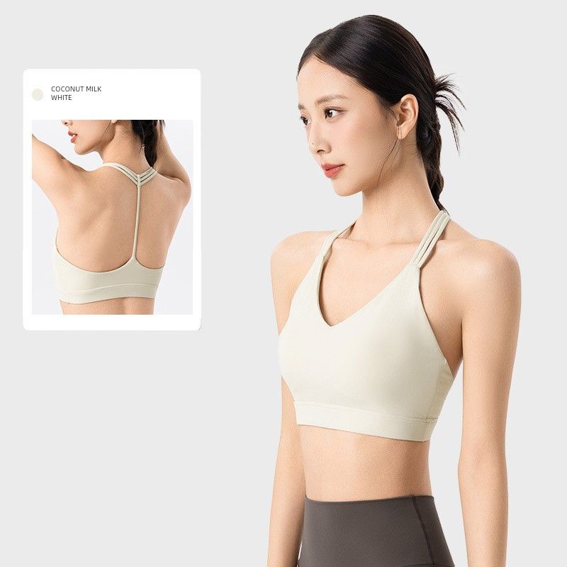 Lu Same Sports Intimates Women's Fixed Cup Sexy Sling Vest Outwear Nude Feel Plaid Workout Yoga Bra