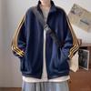 Men's Retro Color Block Stand Collar Jacket – Spring/Autumn Casual Sportswear with Three Stripes