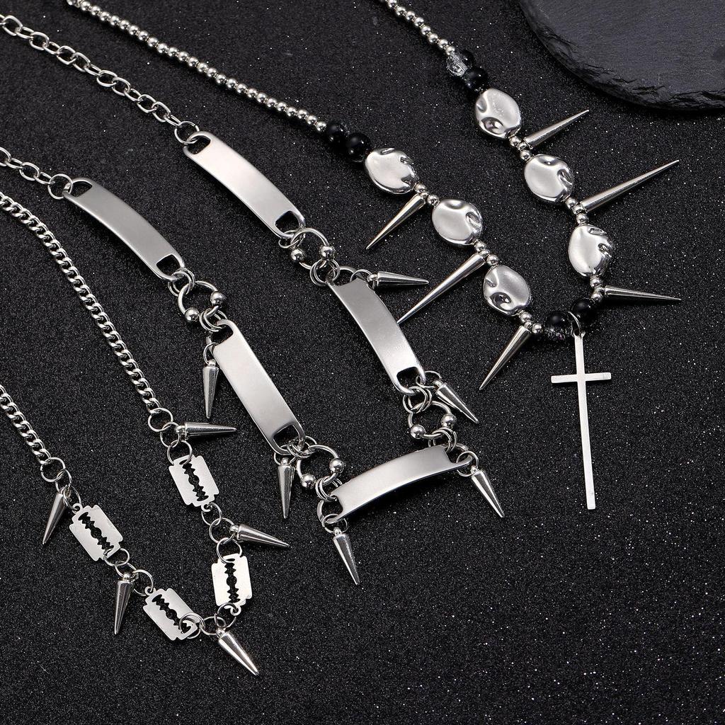 Punk Rivet Cross Clavicle Chain Choker Necklace for Men & Women