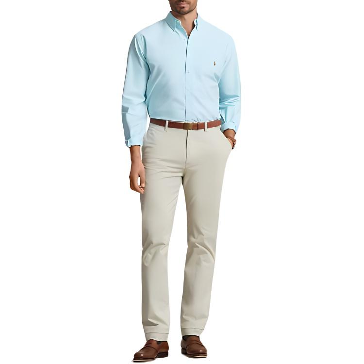 Polo Ralph Lauren Chemise à Boutons Uni avec Logo et Col Boutonné Manches Longues Homme Bleu Ciel 710548535-003