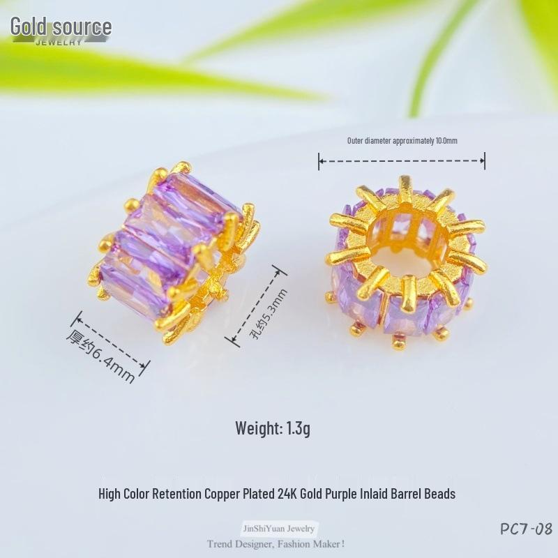 24K Gold Zircon Large Hole Spacer Beads - High Retention Copper Plated Barrel Flower Crown for DIY Bracelets