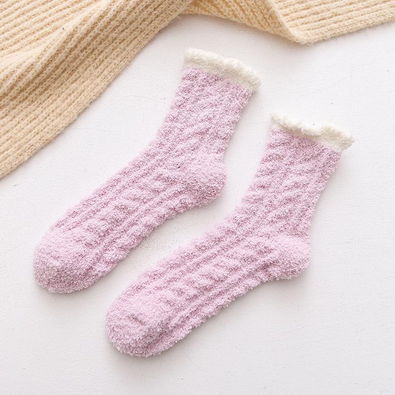 Kadın Mercan Polar Uzun Konçlu Çoraplar - Sonbahar & Kış Uyku ve Konforu için Kalın, Sıcak Orta Konçlu.