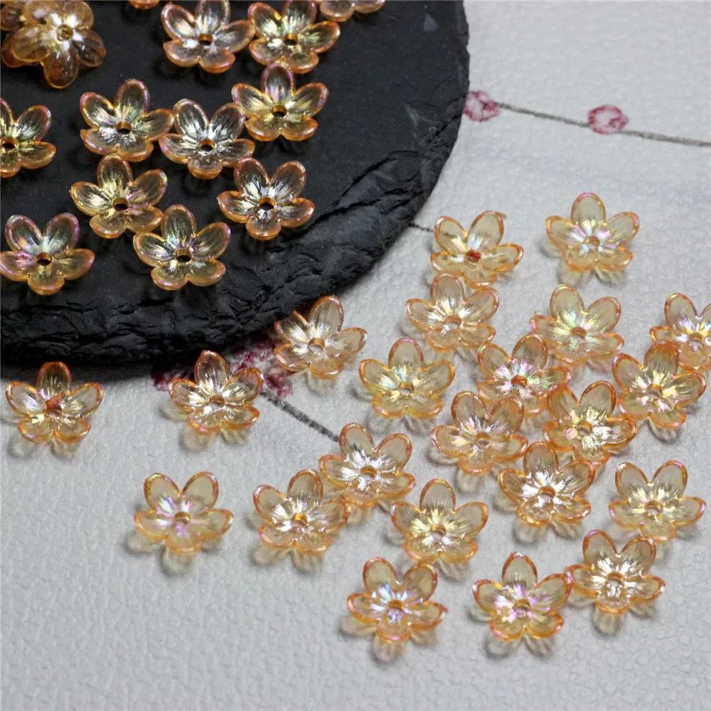 ZW18 100PCS 12mm Plating Petal Flower Beads Acrylic Frosted Handmade Minimalist Flower Bowknot Beads DIY Bracelet DIY Wholesale