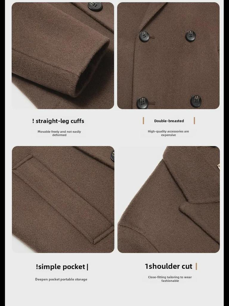 Men’s Handmade 100% Wool Double-Breasted Coat for Autumn/Winter