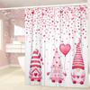 Valentine's Day Shower Curtain for Bathroom, Falling Pink Heart with Cute Gnome, Romantic Lover Holiday Fabric Shower Curtain