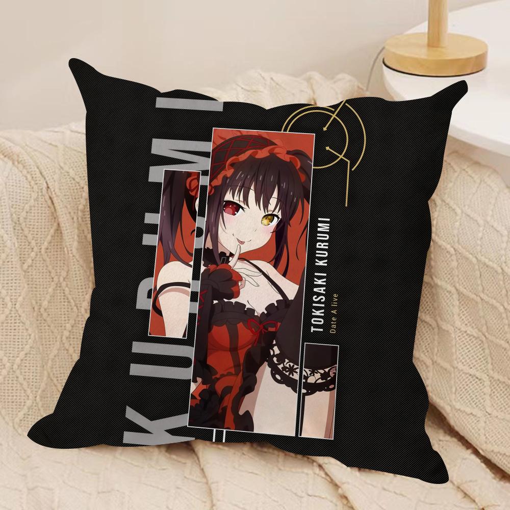 TTokisaki Kurumi Cushion Cover Silky Short Plush Sofa Pillow Cover Hidden Zipper Soft Dustproof Case for Home Decor