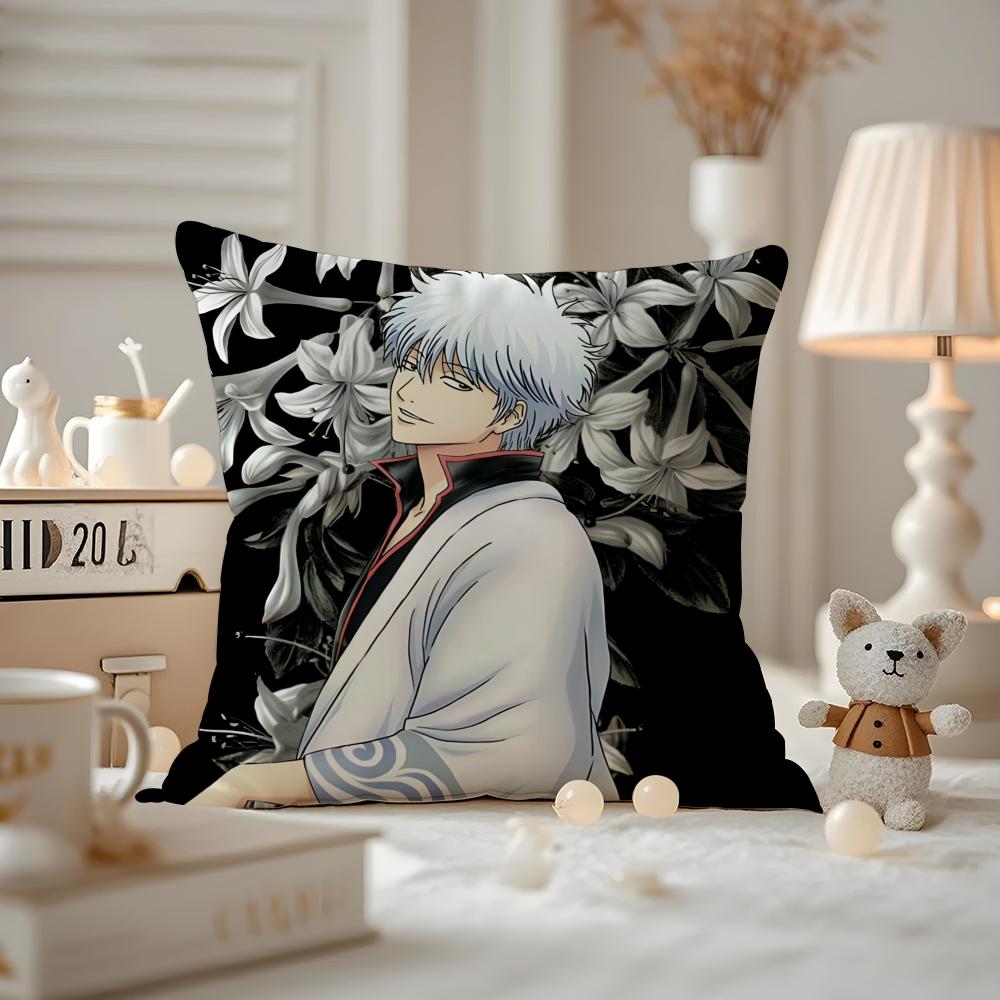 Anime GGINTAMA Cushion Cover Antidustmite Pillowcase Invisible zipper silky short plush Sofa cushion cover