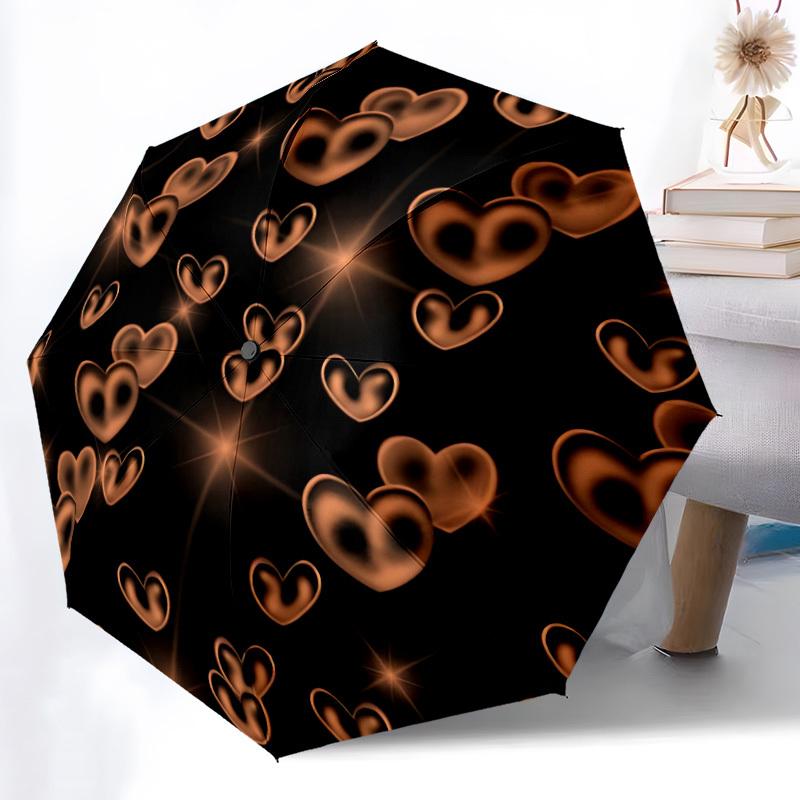 1pc Heart Print Automatic Folding Umbrella - Portable Collapsible Design, 8-Rib Iron Frame, Durable Fabric Yy251125030