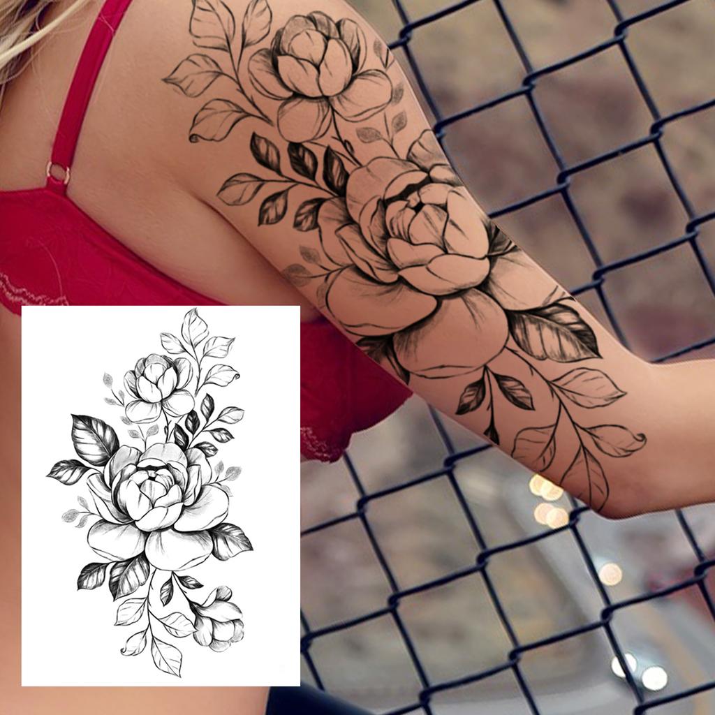 3D Tiger Flower tymczasowy tatuaż dla kobiet dziewczyn realistyczne fałszywe lew piwonia róża tatuaże naklejki czarny motyl duże tatuaże w klatce piersiowej