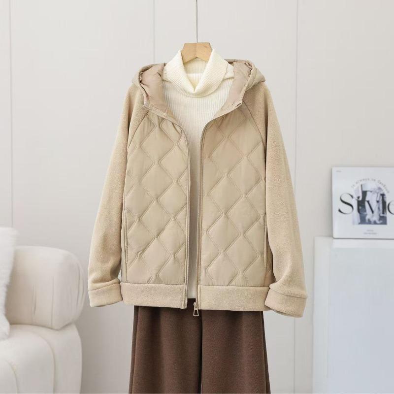 Thin Light Down Cotton Jacket Female Short Coat Autumn Winter Women's Hooded Loose Imitation Lamb Wool Cotton Jacket