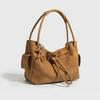 Women's Retro Drawstring Shoulder Bag Korean Style New Fashion Tote Bag Lychee-pattern Brand Handbag Large Simple Soft Cloud Bag