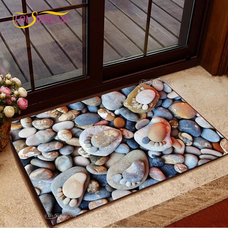 3D Cobblestone Welcome Entrance Doormats Cartoon Carpets Rugs For Home Bath Living Room Floor Stair Kitchen Hallway Non-Slip Mat