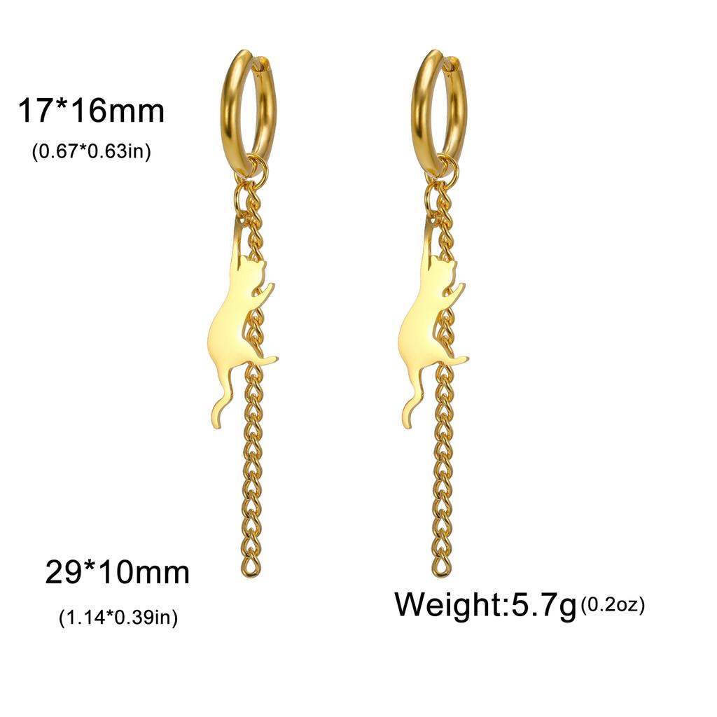 Jumping Cat Swinging Earrings Women's Stainless Steel Long tassel Earrings Fashion Earrings Cute Animal Jewelry Gifts