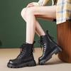 Womens Chunky Sole Chelsea Boots With Zipper Back Lace-Up Front Classic British Style Ankle Winter