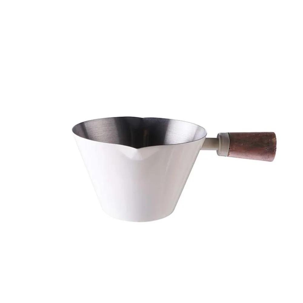 Wood Handle Coffee Measuring Cup with Scale Stainless Steel Espresso Measuring Dosing Cup 90ml Unbreakable Pouring Cup Milk