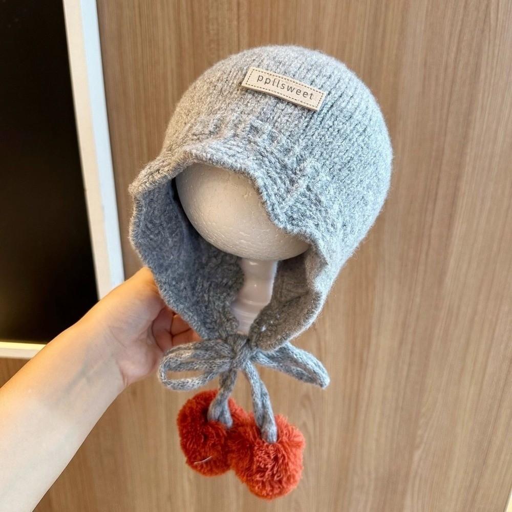 Pompom Baby Knit Hat Ear Protection Lacing Bonnet Soft Earflap Hats For Kids