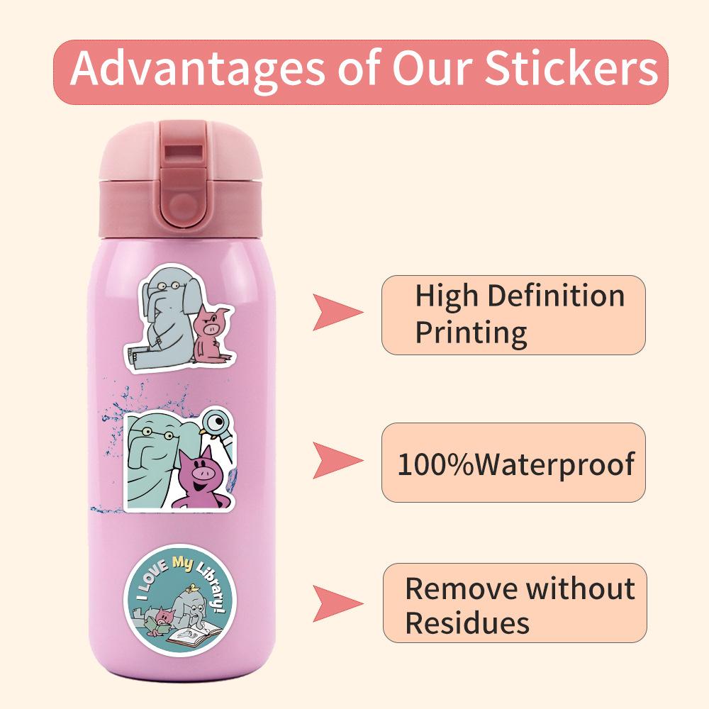 60 New Elephant and Piggie Graffiti Stickers Decorate Notebook Suitcase Cartoon Stickers