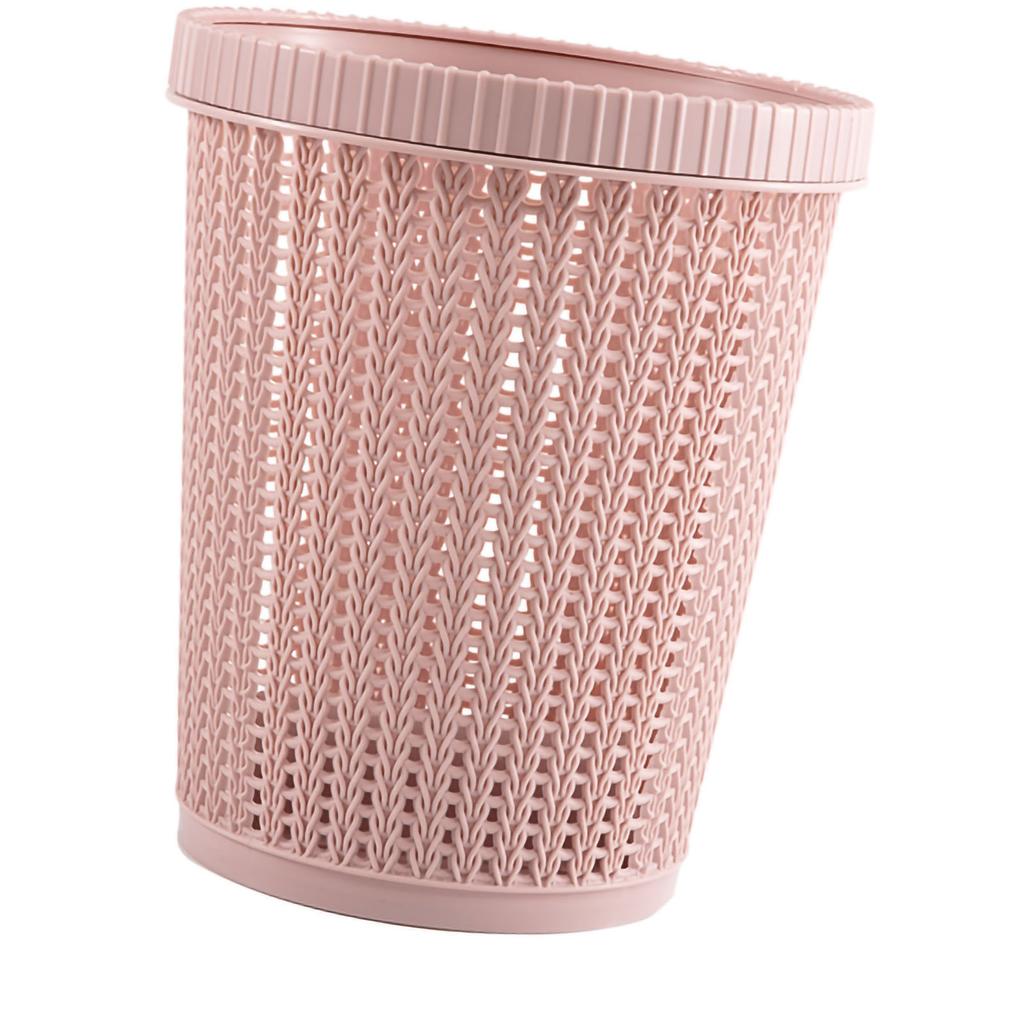 Cubo de Basura de Tirar Bolsa Mimbre Imitación Redondo de Plástico Contenedor de Basura para el Hogar Cesta de Almacenamiento de Basura sin Tapa