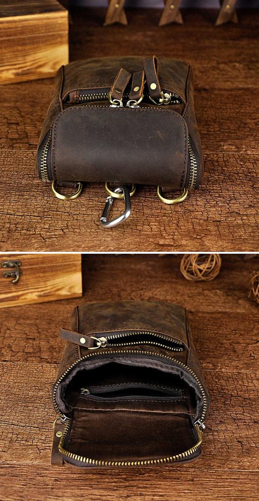 Echte Leder Kleine Umhängetasche, Schultertasche, Hüfttasche, Multifunktionale Tasche mit Handyfach, Hüftgurt-Tasche, Le'aokuu Herrentasche, Tasche, Klettverschluss