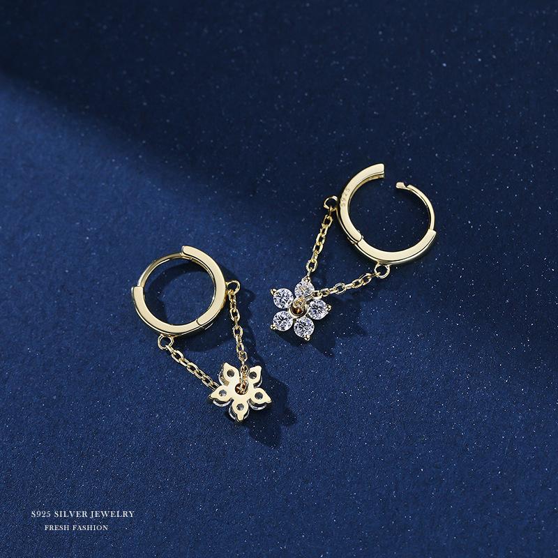 925 Sterling Silver Flower Chain Drop Earrings Hoop for Women Teens Girls Huggie Hoop Dangle Earrings Chain Jewelry Gifts