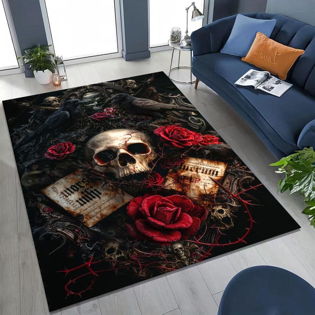 3D Norse Viking Oding Raven Crow Skull Huginn Muninn Rug for Bedroom Living Room Sofa Home Doormat Decor,kids Non-slip Floor Mat
