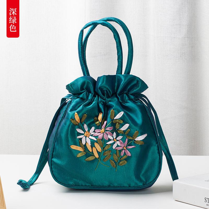Handbag Women's Bag Ethnic Wind Bag Handmade Embroidered Mommy Bag New Women's Shopping Bucket Drawer Mobile Phone Bag