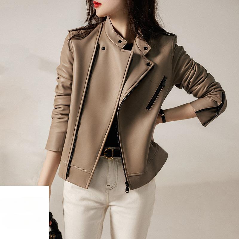 

Spring and Autumn New Genuine Leather Jacket Women s Short Simple Motorcycle Stand Collar Leather Jacket Sheepskin Jacket Women M