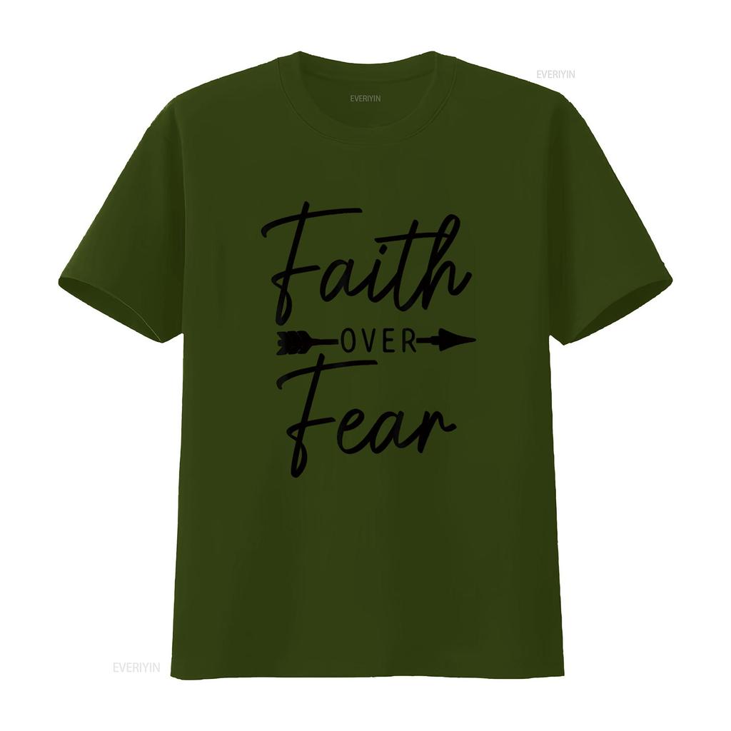 Womens Faith Over Fear Christian Religious Bible Verse T Shirt vintage Washed homme fashion Soft Comfortable Stylish