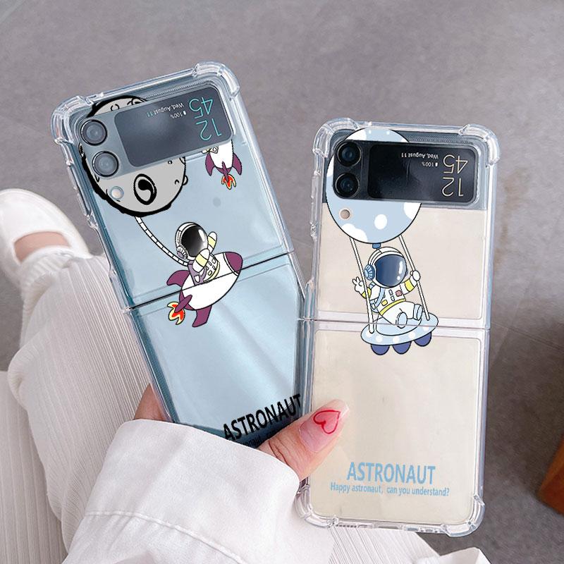 Astronauta przestrzeń księżyc przezroczyste etui Funda do Samsung Galaxy Z Flip 4 Z Flip 3 5g odporny na wstrząsy do Samsung Zflip 4 3 obudowa
