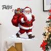 Seasonal Home Decorations Christmas Wall Stickers, Cartoon Santa Claus Carrying Bag Decal, Peel And Stick Vivid Patterns Full of Gifts DIY Murals Art